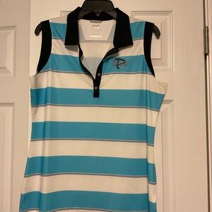 Cutter & Buck White and Light Blue Golf top.  Has country club logo.